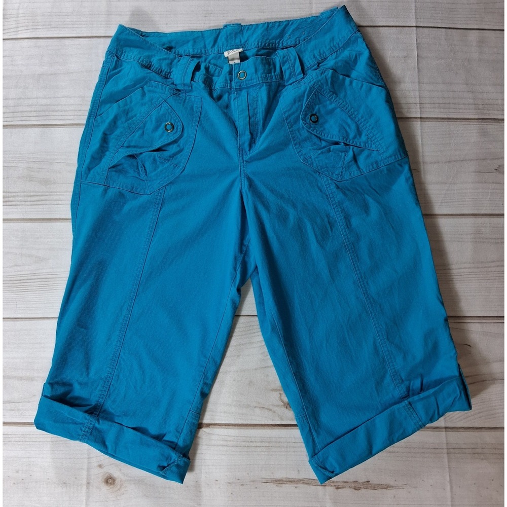 Venezia Vintage Y2K Cargo Capri Pants Womens 16 Teal Grommet Ripstop Twill
